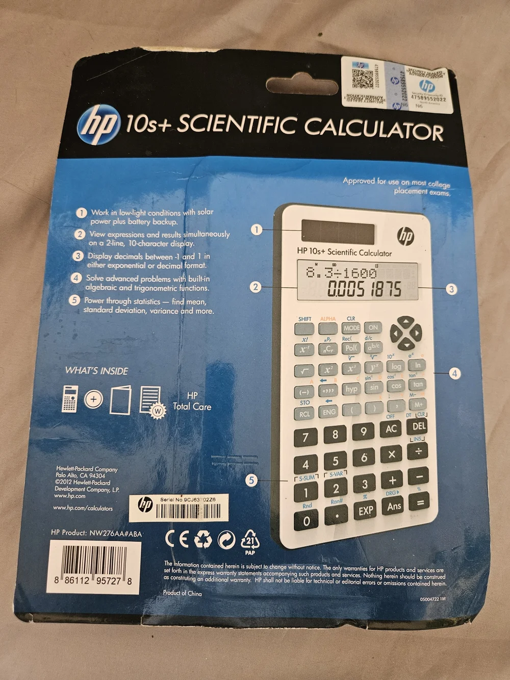 HP 10s+ Scientific Calculator in White and Black